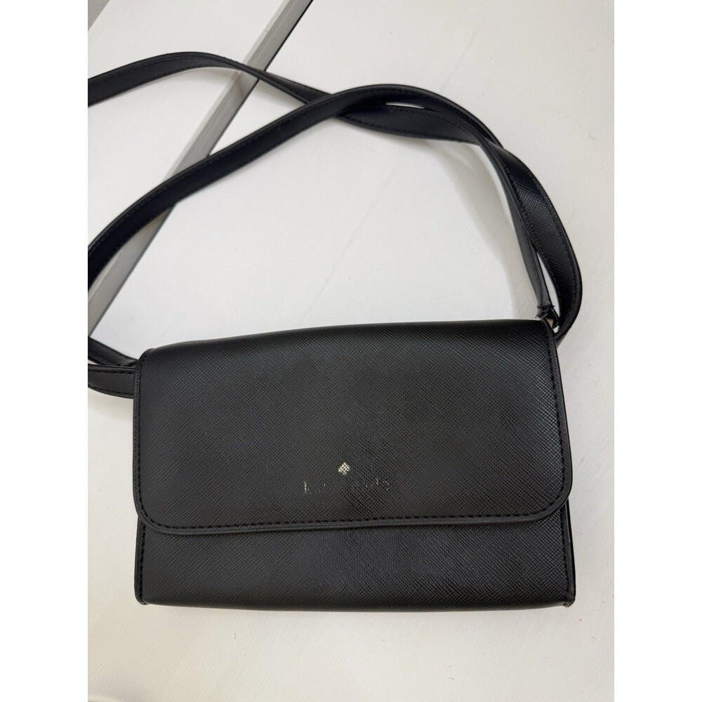 Kate Spade New York Black Saffiano Leather Crossbody Wallet Purse Shoulder Bag